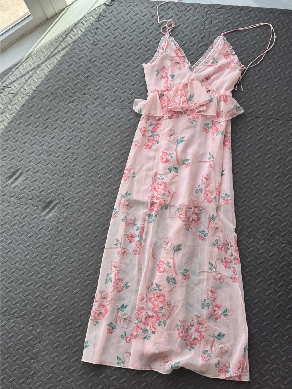 Steve Madden Pink Floral Ruffle Maxi Dress